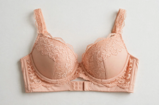Peach Lace Padded Bra - Noor Libaas