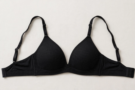 Black Ribbed Non-Wire Everyday Bra - Noor Libaas