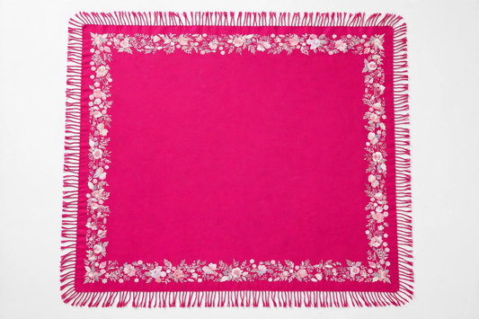 Fuchsia Pink Floral Embroidered Border Winter Shawl — Noor Libaas