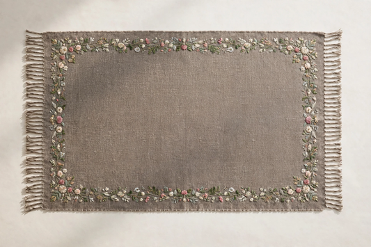 Taupe Floral Embroidered Border Winter Shawl — Noor Libaas